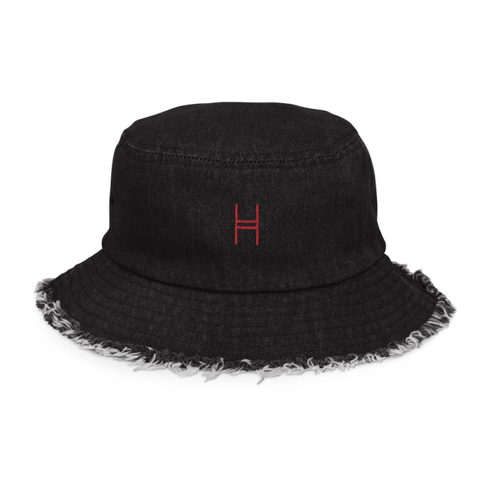 Harvardwood Red Logo Distressed Denim Bucket Hat