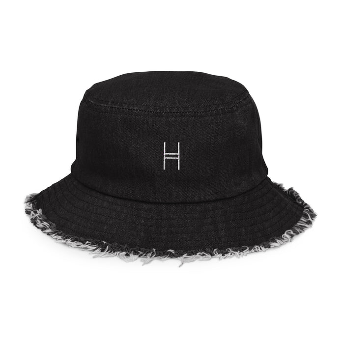 Harvardwood White Logo Distressed Denim Bucket Hat