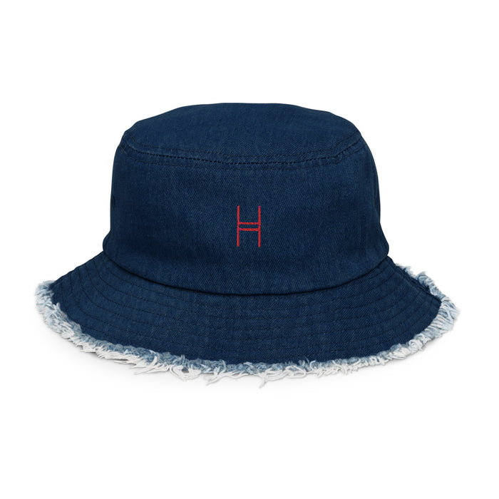 Harvardwood Red Logo Distressed Denim Bucket Hat